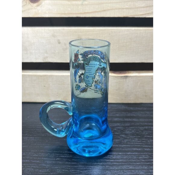 Florida Souvenir Double Shot Shot-Glass 4” Tall With Blue tint And handle - Picture 4 of 4